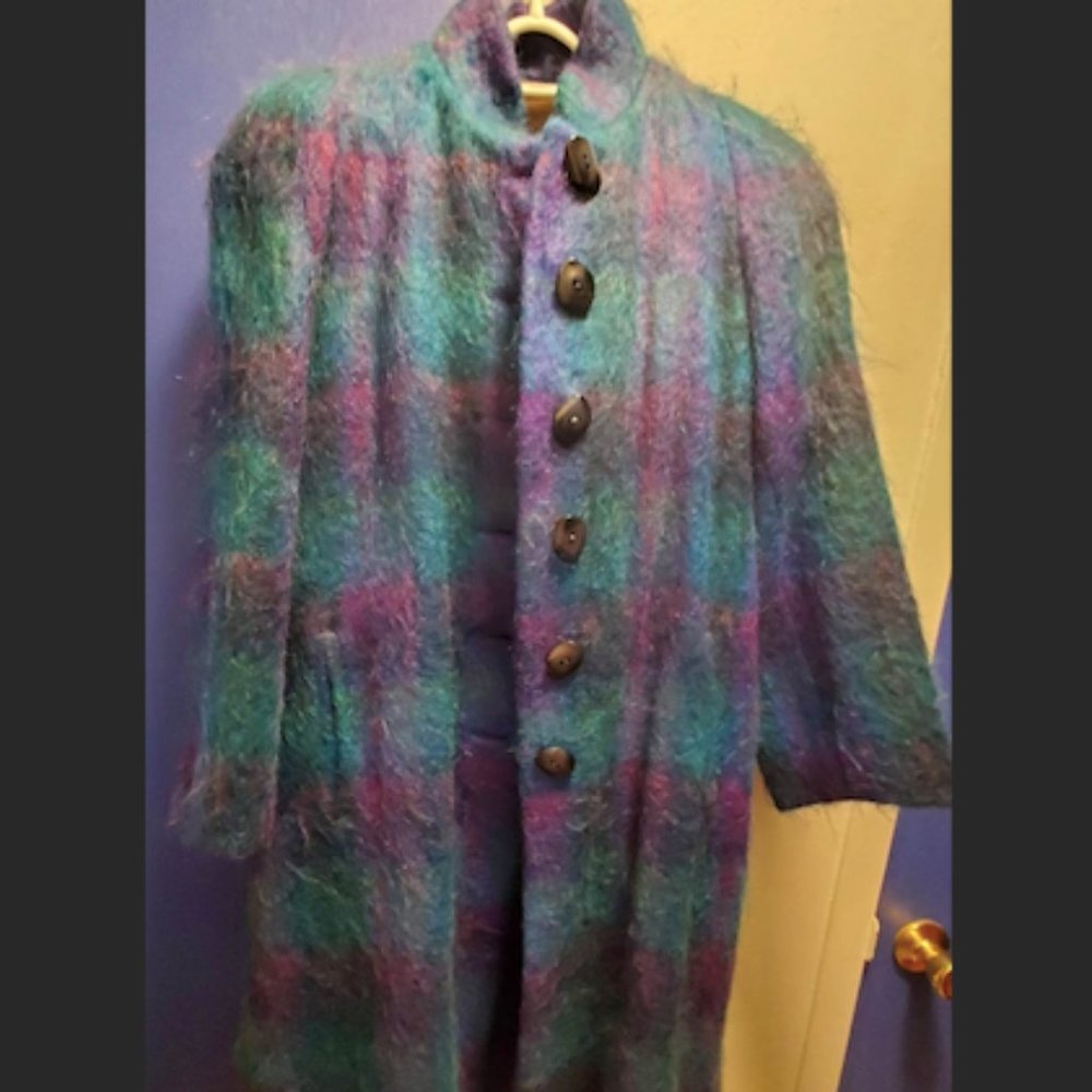 Alorna Mohair Aqua/Purple Button Down Coat